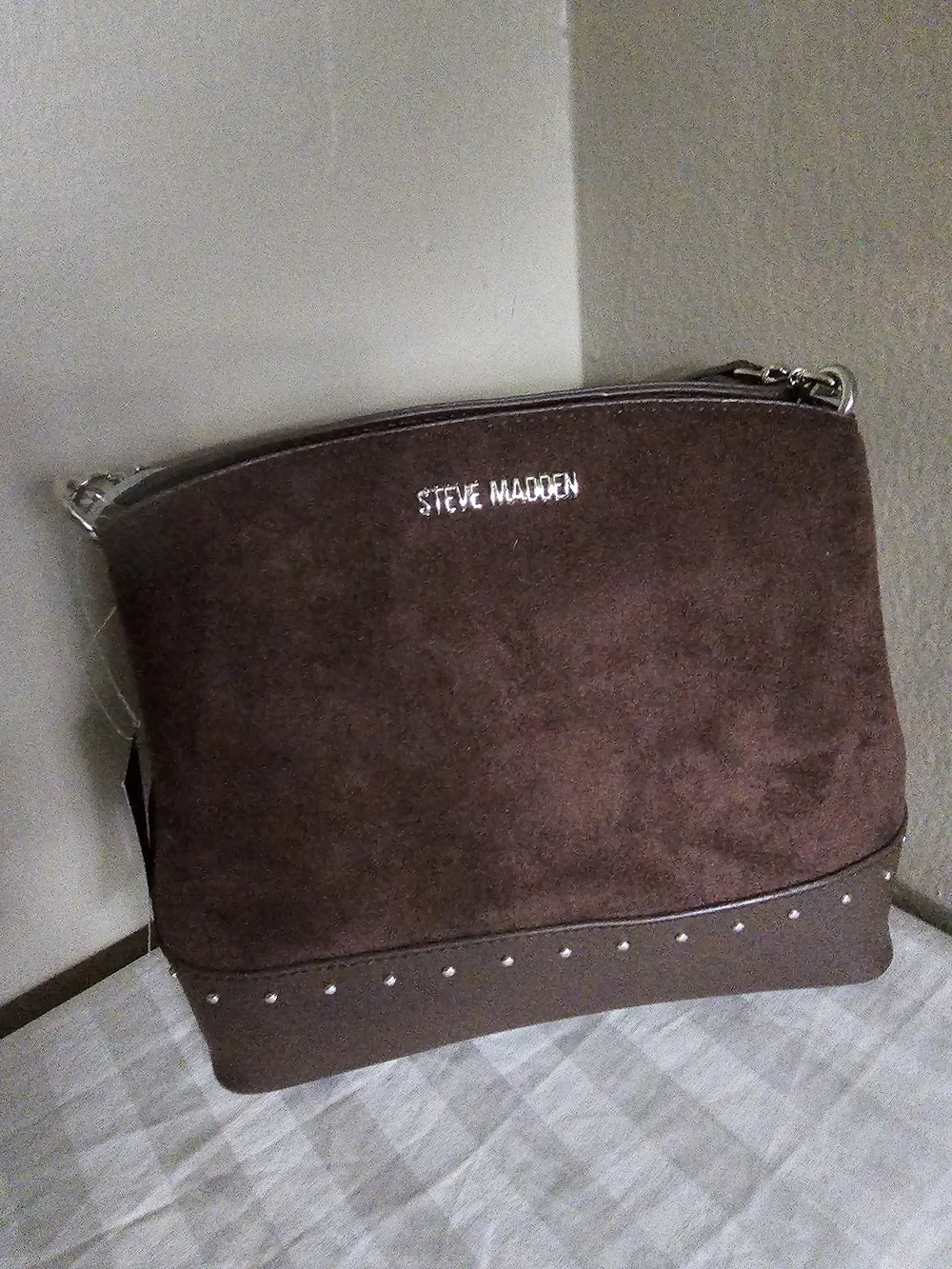 Steve Madden Dark Brown Suede & Leather Shoulder Bag